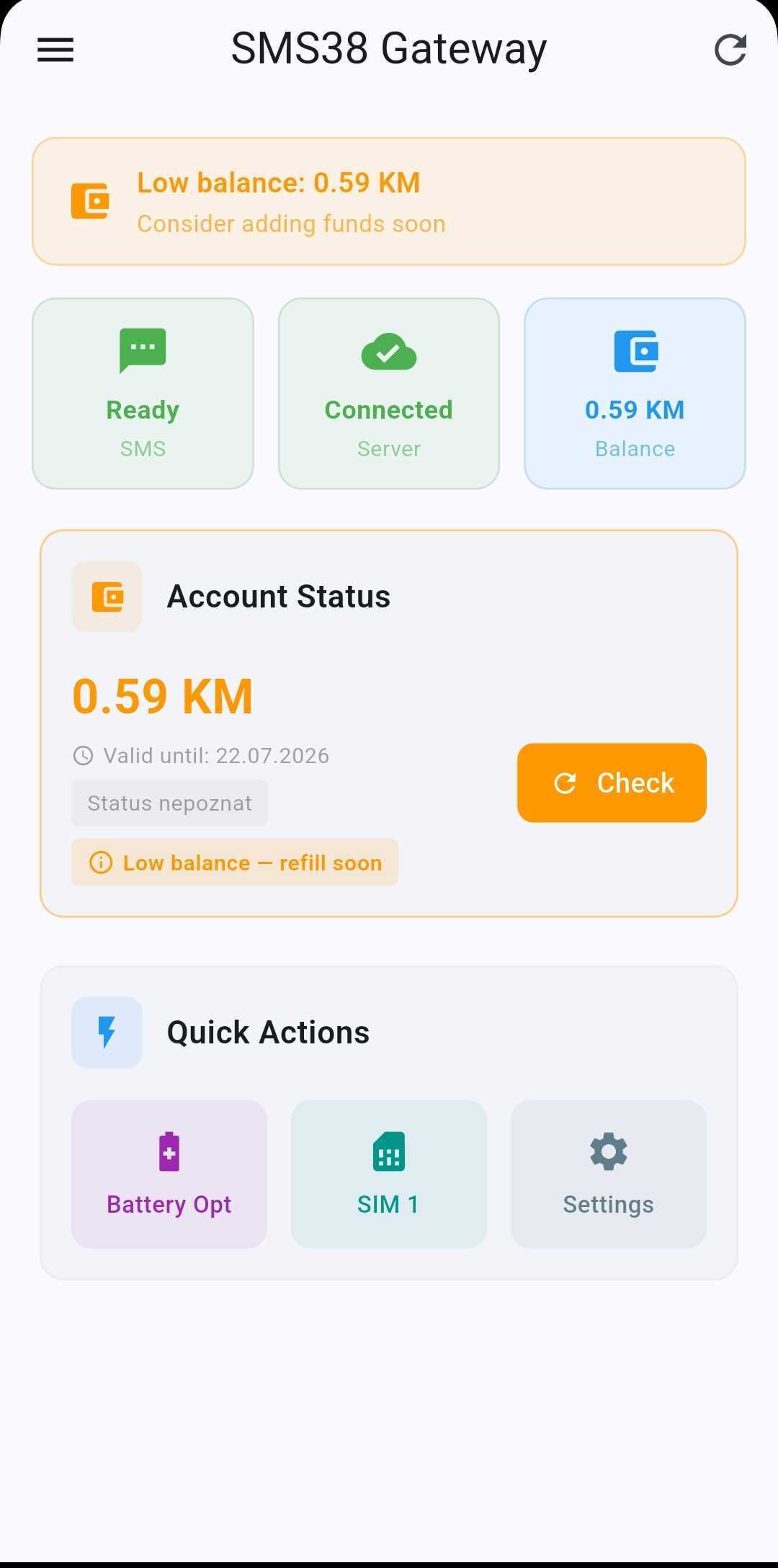 SMS38 Gateway aplikacija — screenshot